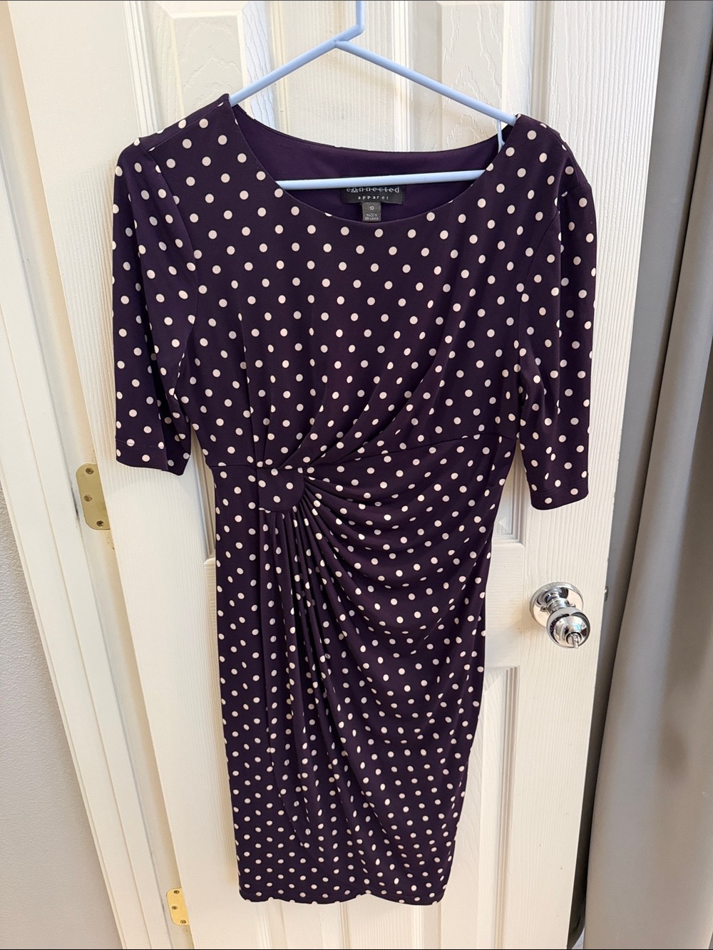 connected apparel Purple Polka Dot Knot-Front Midi Dress